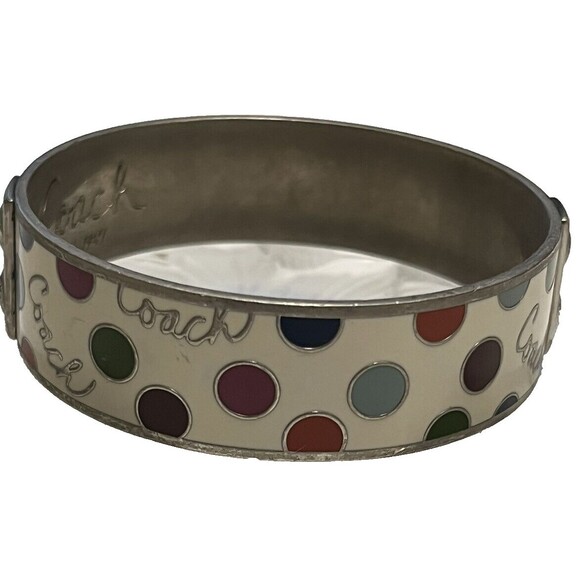 Coach Bangle Bracelet Stackable Enamel POLKA DOT Signature Logo Silver Plate Y2K - Picture 3 of 6